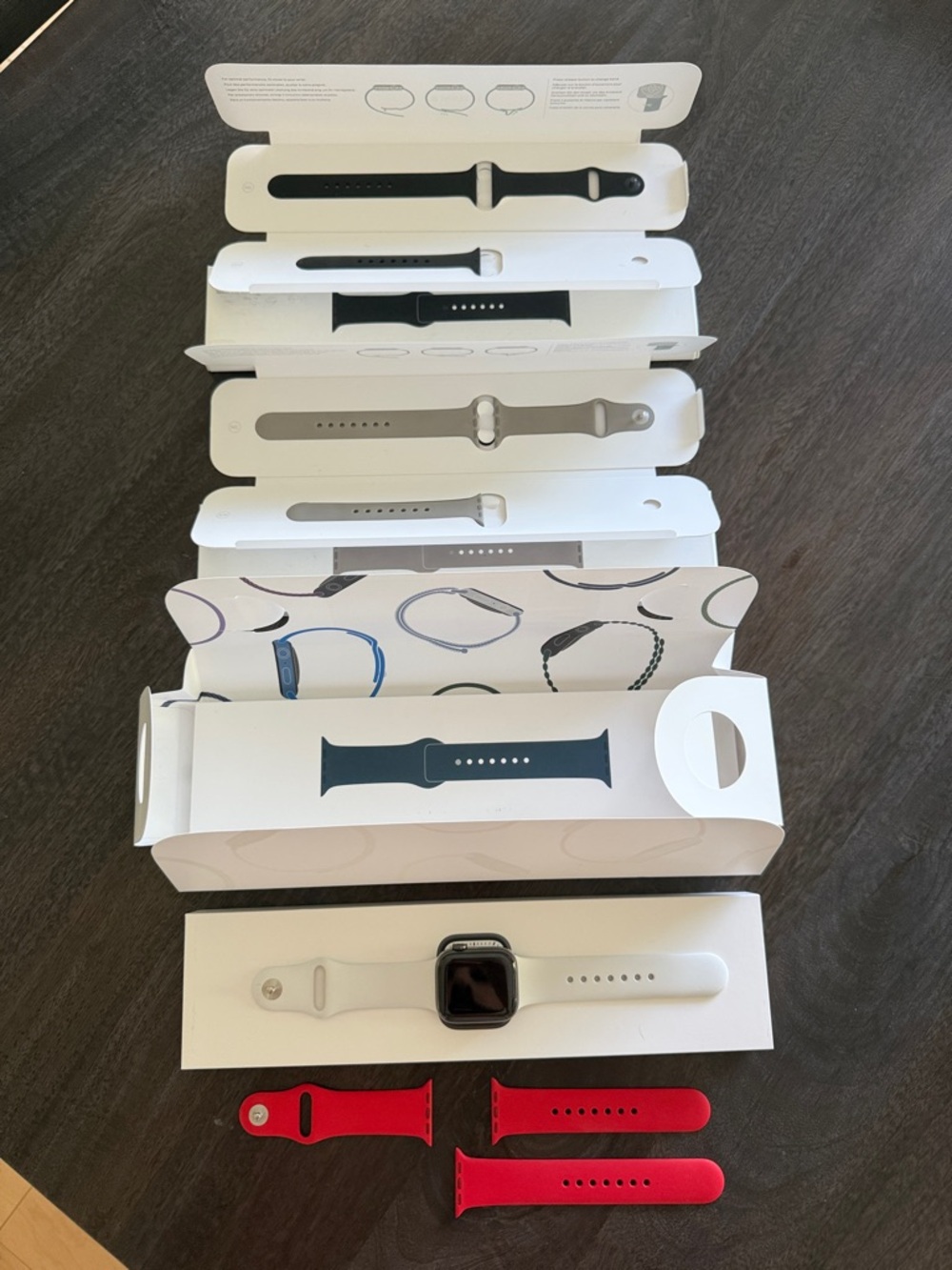 Apple Watch Series 7 w/ Black, White, Navy, Gray & Red Sport Bands (38mm)